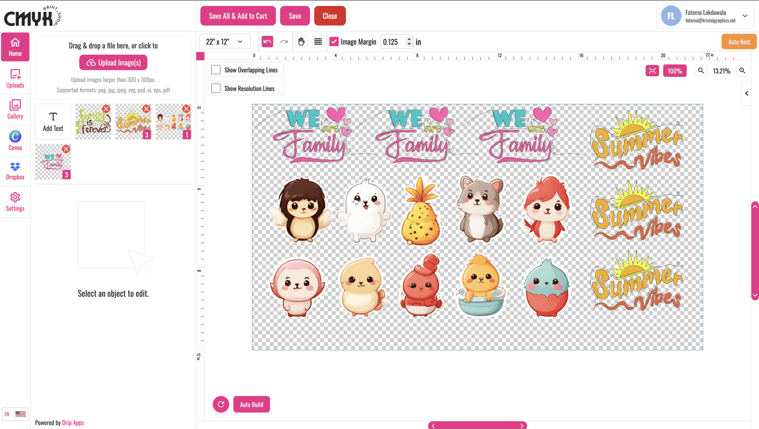 Quick and easy Gang Sheet Builder for UV DTF Transfer